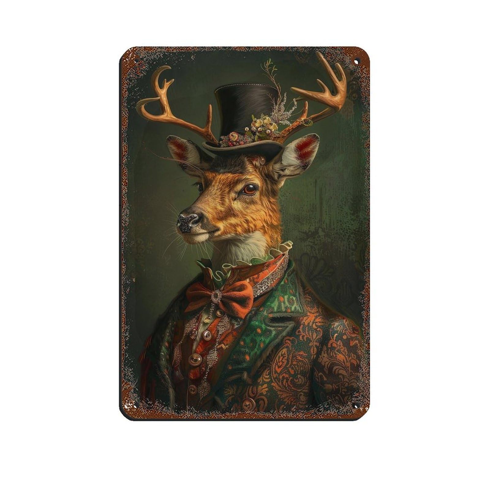 Lxwnze 20L X 30W Cm Vintage Gentleman Deer Painting Poster Tin Sign Vintage Metal Pub Club Cafe Bar Home Wall Art Decoration Poster Retro 8X12inch(20X30cm)