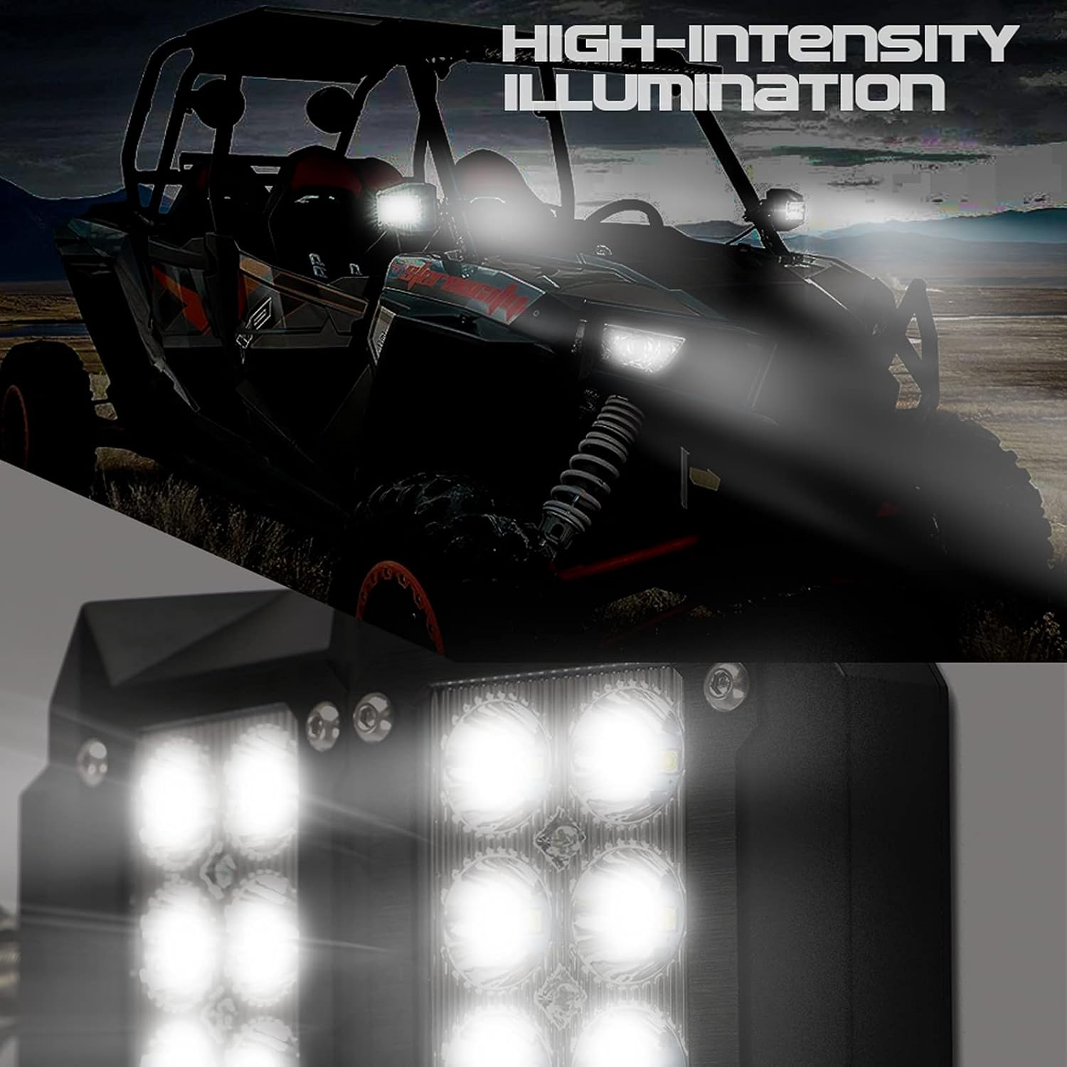 UTV ATV Rear View Mirrors with LED Lights, 1.75-2 Inch Roll Bar Cage Offroad Side Mirrors with Replaceable Black Blue Red Inserts