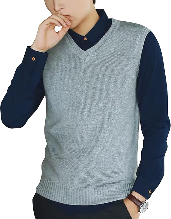 Amazon Asherangel ニットベスト メンズ Vネック セーター ノースリーブ ビジネス カジュアル 綿 無地 通勤 通学 男女兼用 春秋冬 4色 ベスト 通販