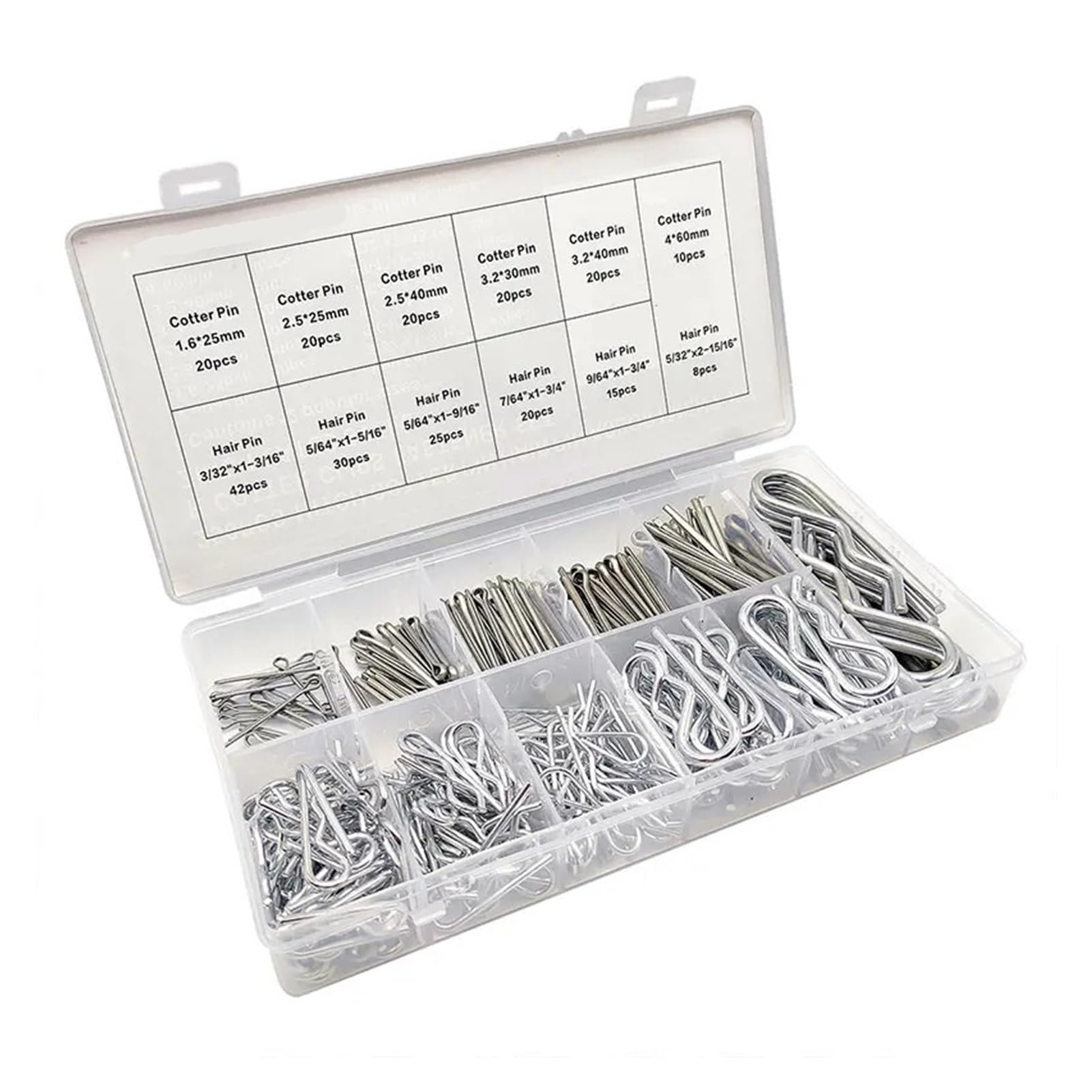 Splint R Clips Feder Halte Haarnadeln Sortiment Kit Verzinkter Stahl 6 Größen 110 Stück Splinte 6 Größe 140 Stück for Auto