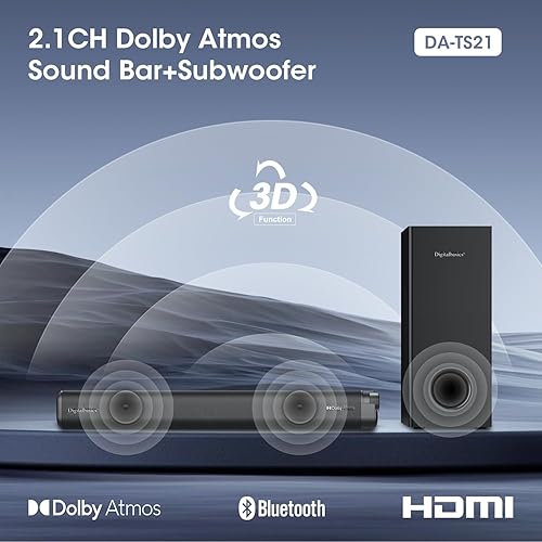 Miniatura 2 de Altavoz de barra de sonido de TV Dolby Atmos de 2.1 canales, salida Bluetooth 5.3 de 120 W con subwoofer externo con cable de 70 W y cables Opt y