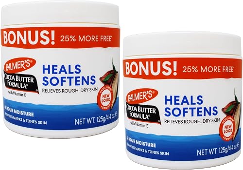 Palmer's Cocoa Butter Formula with Vitamin E, Body Moisturizer, Relieves Rough, Dry Skin, Smoothes Marks & Tones Skin, ("Bonus") 4.4 OZ Jar - 2 Pack