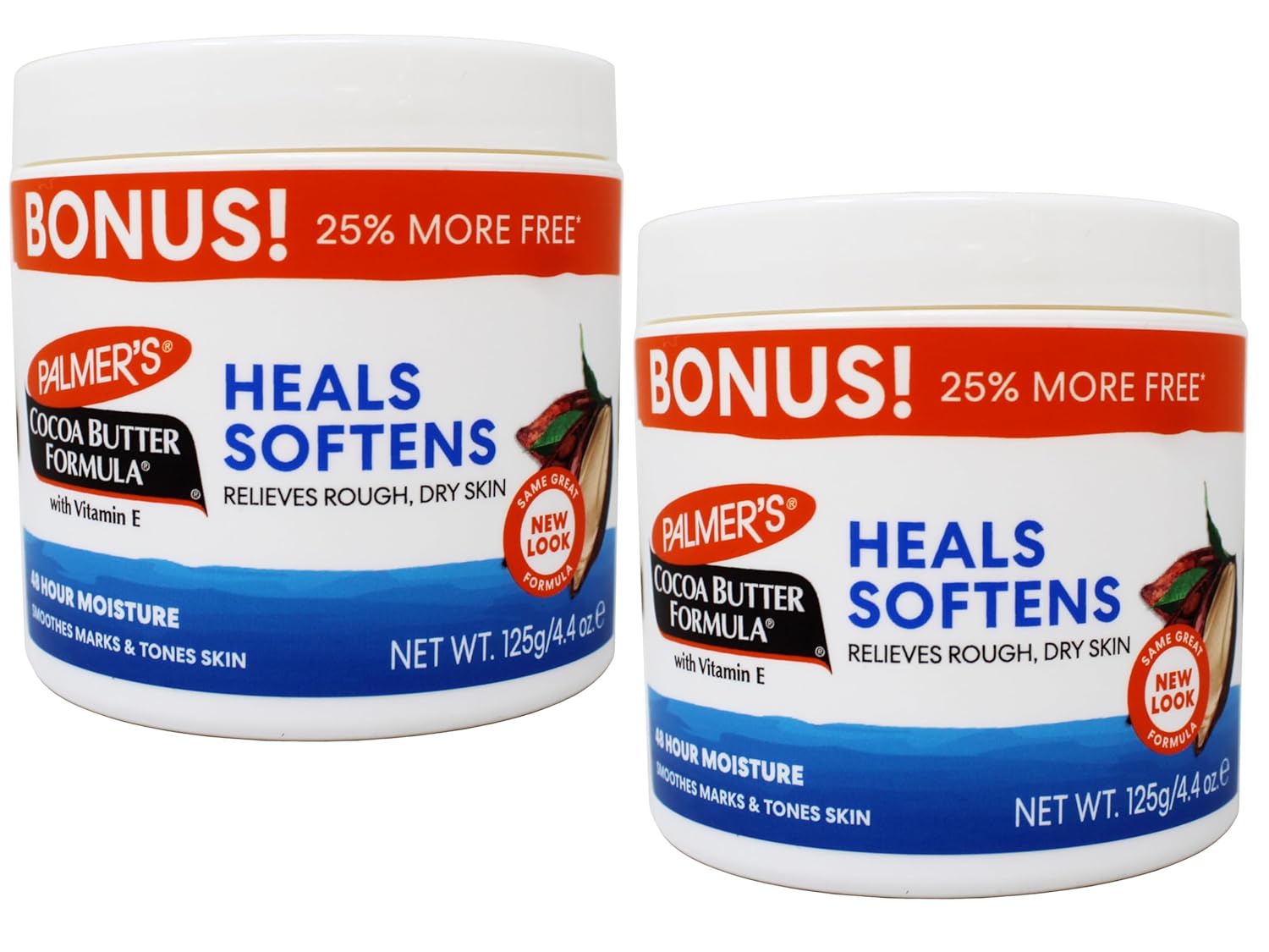 Palmer’s Cocoa Butter Formula with Vitamin E, Body Moisturizer, Relieves Rough, Dry Skin, Smoothes Marks & Tones Skin, (“Bonus”) 4.4 OZ Jar – 2 Pack