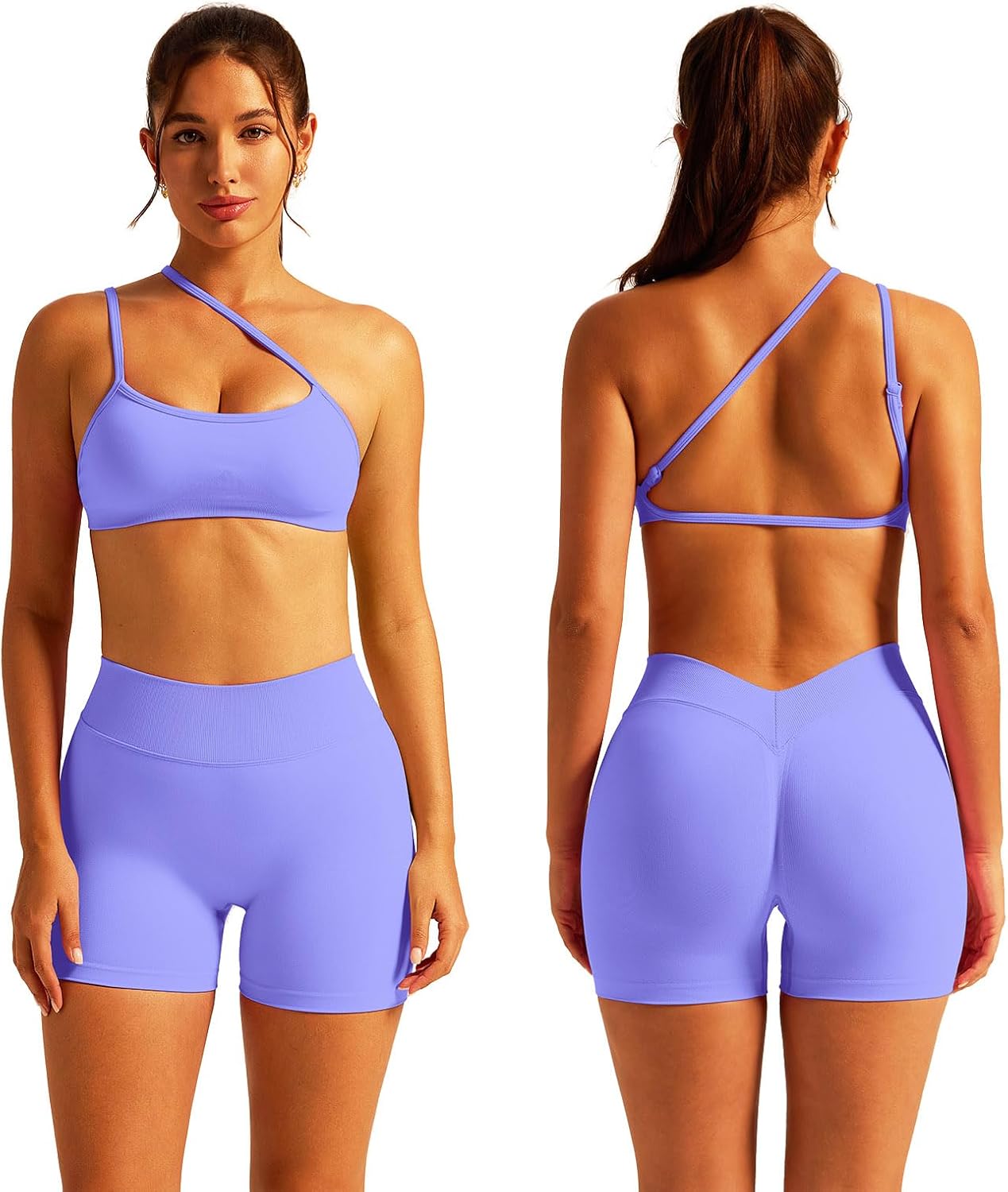 ABOCIW Womens Two Piece Workout Sets Strappy Sports Bra Matching High Waist Biker Shorts Gym Yoga Active Wear Outfits