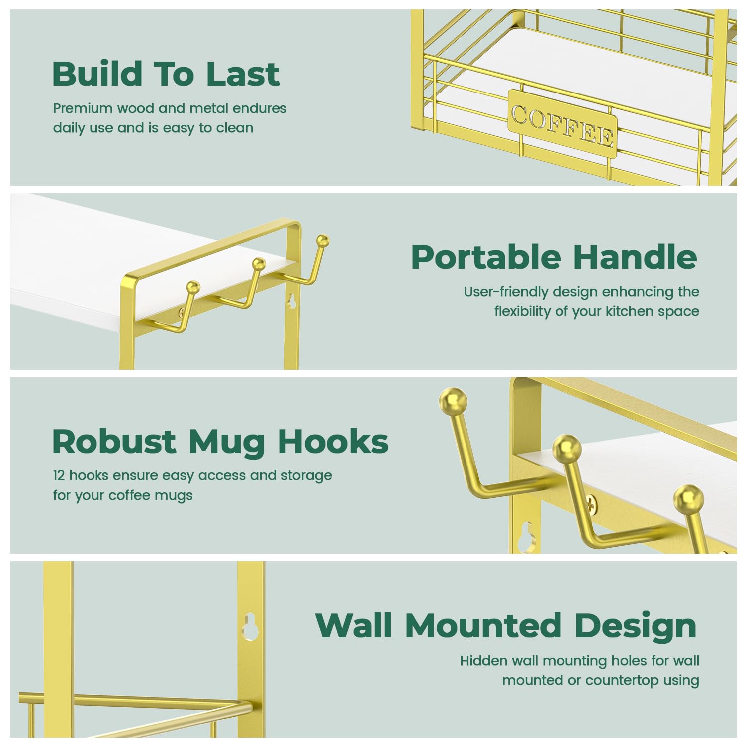EsLuker.ly 2 Tier Coffee Bar Organizer Countertop Station Rack for Kitchen Multi-Functional Coffee Mug Holder Display Stand - Image 3