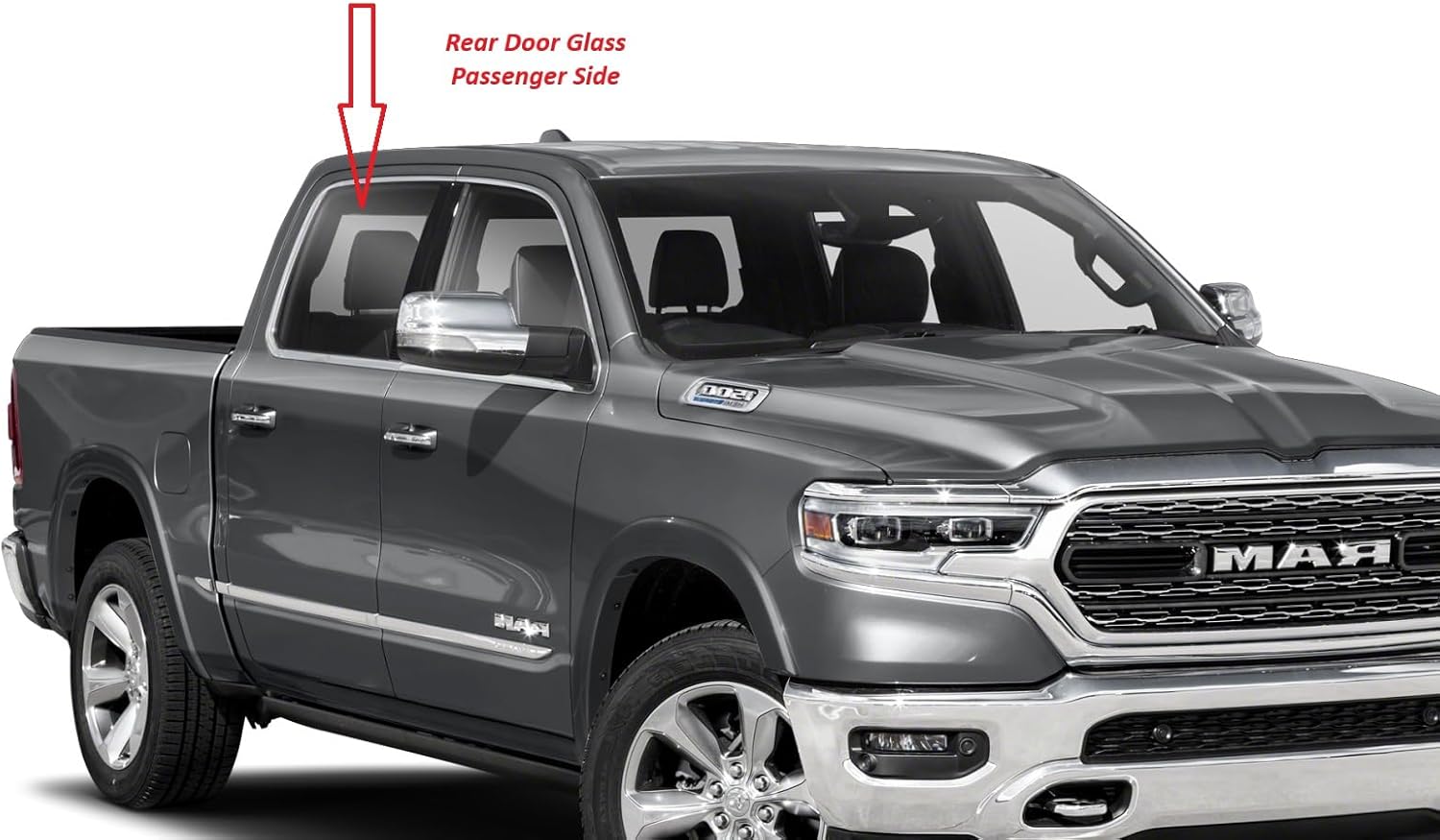 Rear Door Glass Window Compatible with Ram Pickup 1500 Crew Cab 2019-2025 Passenger Side (right)