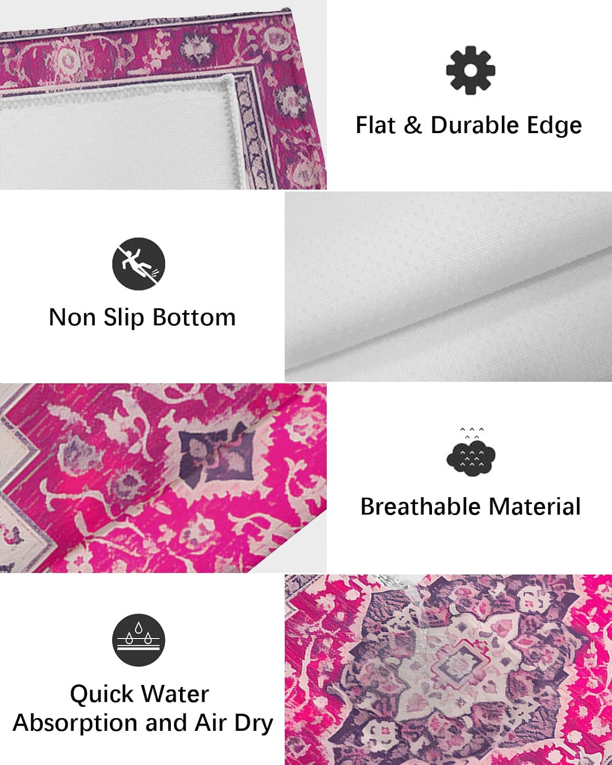 Outdoor Rug for Patio Pink Floral Textured Geometric Oriental Vintage 5'x8' Mat Carpet,Reversible Camping Aera Rugs,Rv,Porch,Deck,Camper,Balcony,Backyard