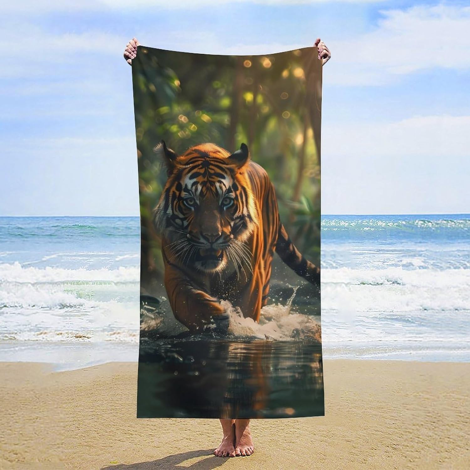 Green Forests Tiger Bath Towel Beach Towels Quick Dry Oversized Bath Blanket Highly Absorbent Towel for Women Men 160x80cm