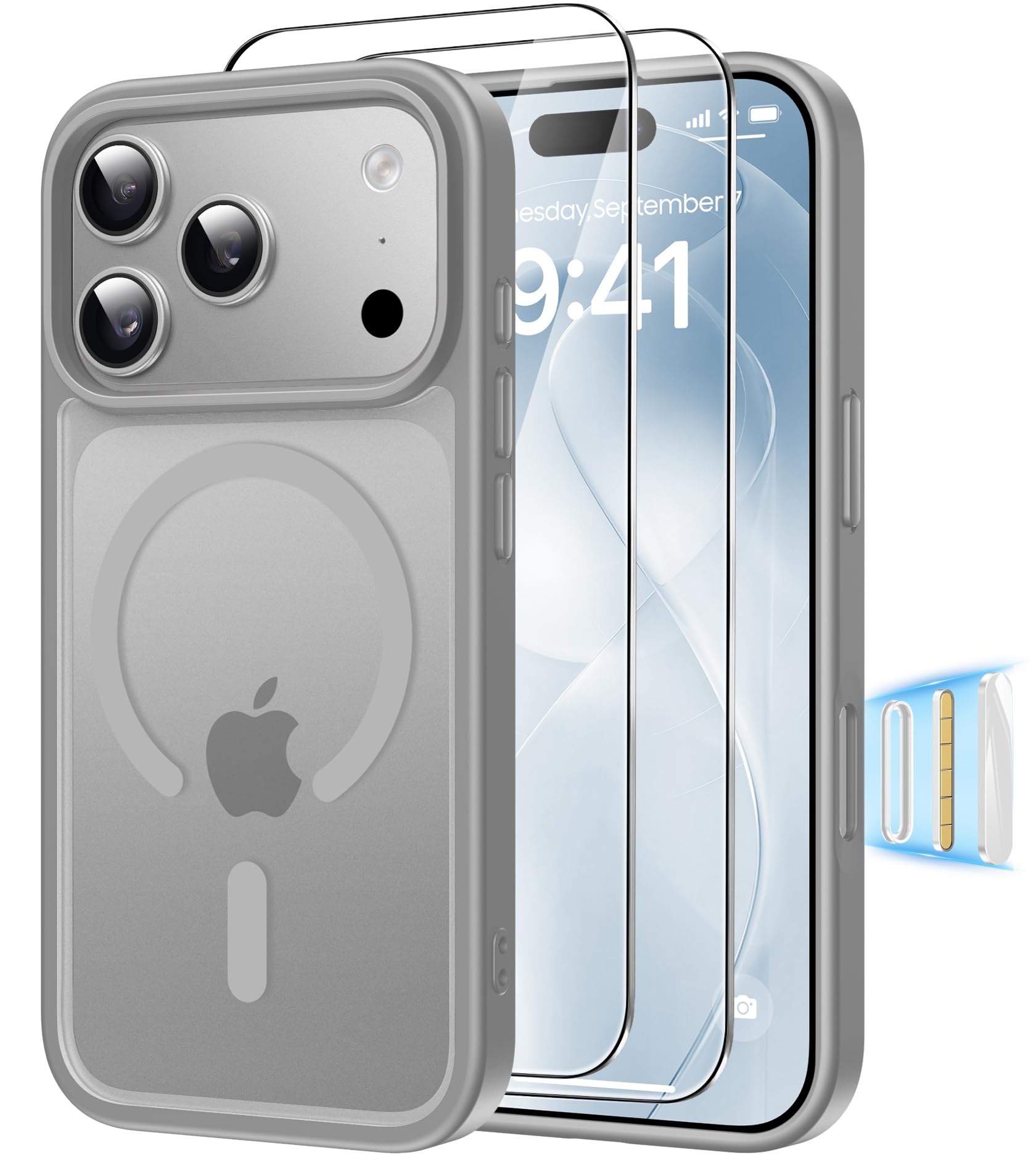 Magnética Funda para iPhone 17 Pro Compatible MagSafe con 2 Cristal Templado, Control de Cámara, Protección Carcasa Antigolpes Anti-Amarillo Tapa Case iPhone 17 Pro, Transparente — view 42