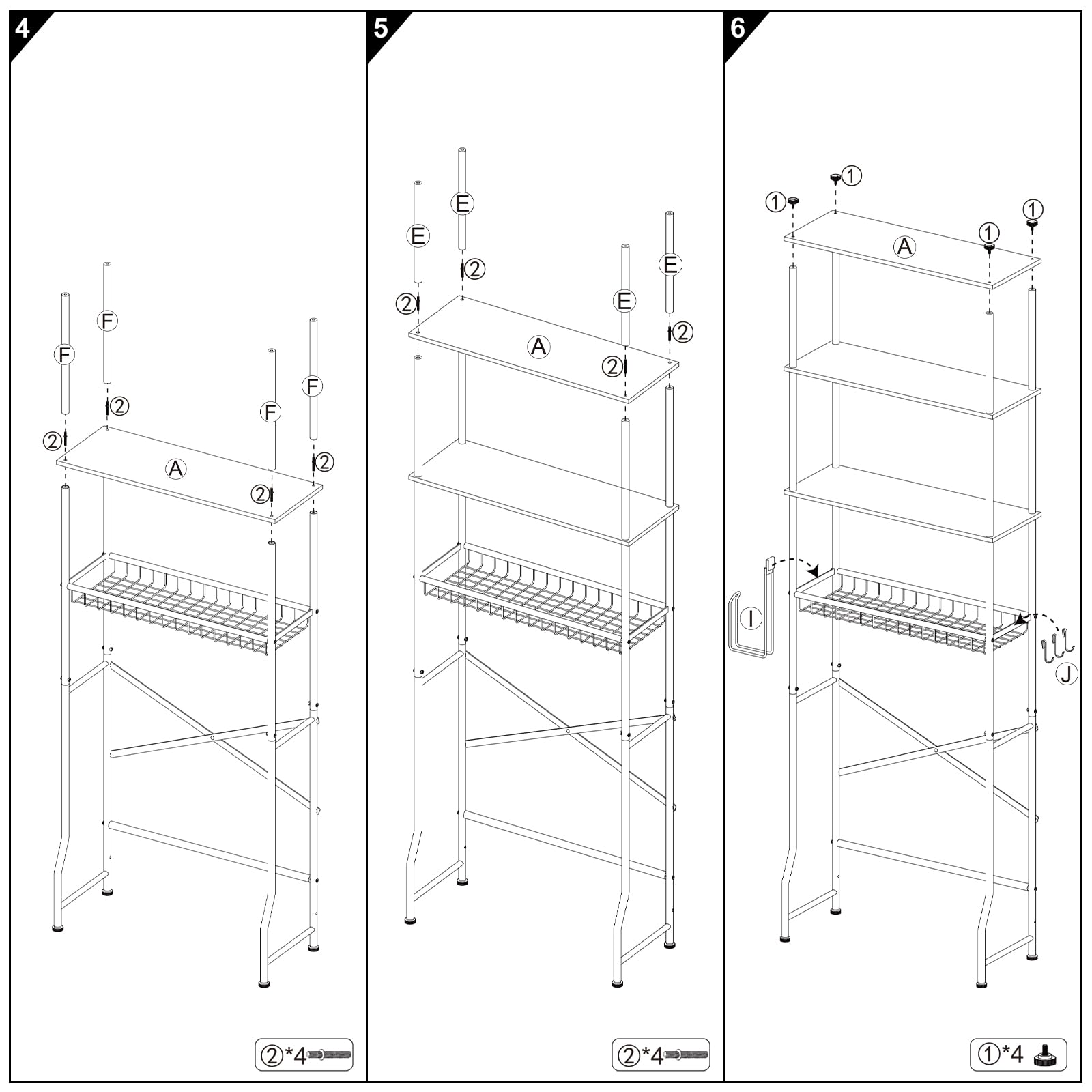 Regal für das WC, 4 Ebenen, Badezimmer-Organizer, Schrank und Aufbewahrung über der Toilette mit Regal, wasserdichte Füße, Pad und Korb, multifunktional, platzsparend, freistehende Badezimmer-Regale