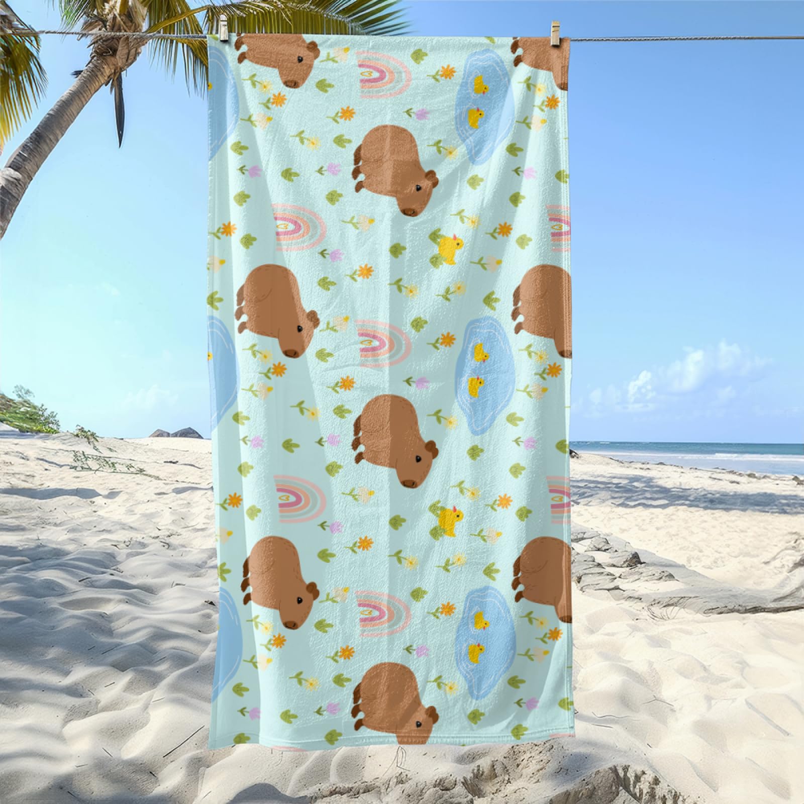 Strandtuch 200X200 Tierenten Strandtücher Mikrofaser Kompakt und Sandfest,Strand Handtuch,Leicht und Schnelltrocknend Reisehandtuch für Den Strand,Gym