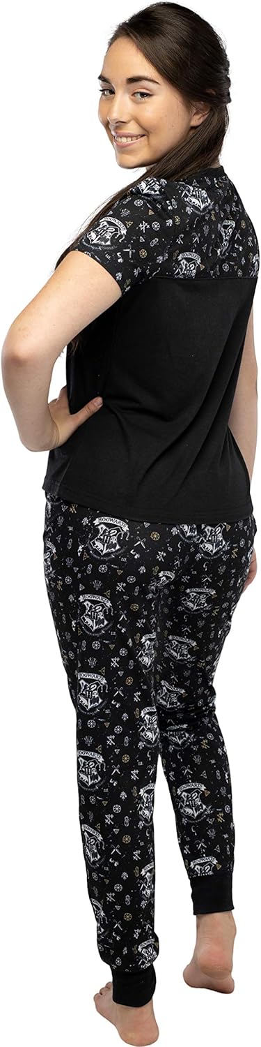 Harry Potter Women's Juniors Hogwarts Castle Crest Foil Print Jogger 2 Piece Pajama Set - Image 3