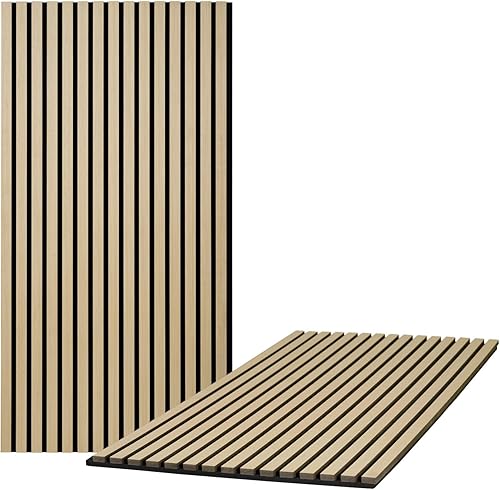 Miniatura 11 de Paneles de Pared de Listones de Madera, Paquete de 2 Paneles Acústicos 46.46" × 23.82", Panel de Pared Acanalado 3D que Absorbe el Sonido para