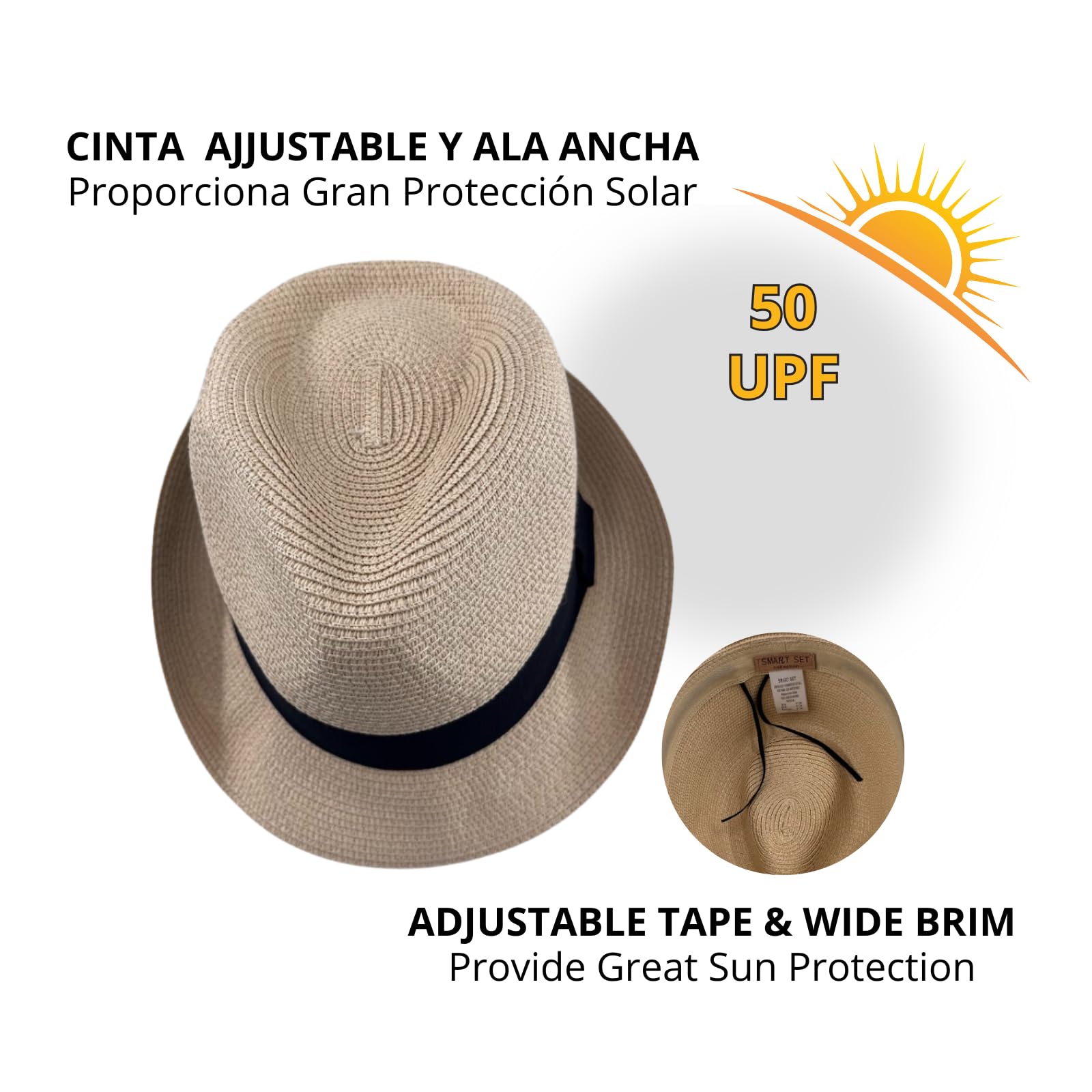 Sombrero de Panamá Unisex de Paja Fedora para Hombres y Mujeres - Enrollable para Verano y Playa