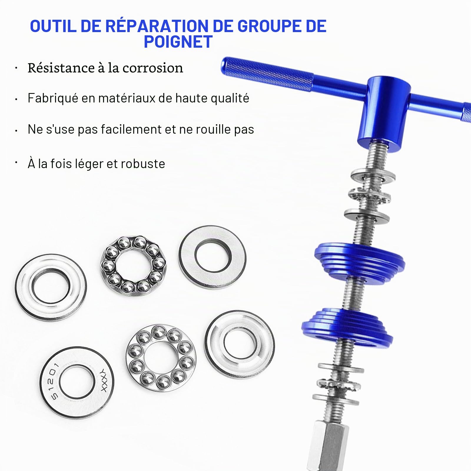 Presse à gouvernail et palier de pédalier de vélo, Presse-Poussoir Professionnel, Outil de Montage de pédalier, Outil de poussée de roulement dans Les Tubes de Direction, Outils de réparation de vélo