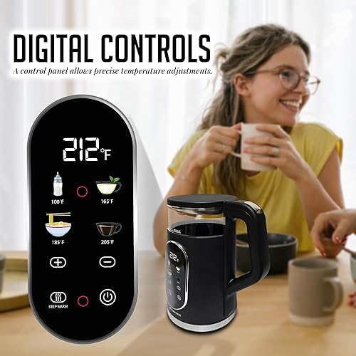 Miniatura 3 de OVENTE Hervidor eléctrico, calentador de agua de ebullición rápida de 1.7 L con pantalla táctil digital, exterior de doble pared al tacto frío, 5