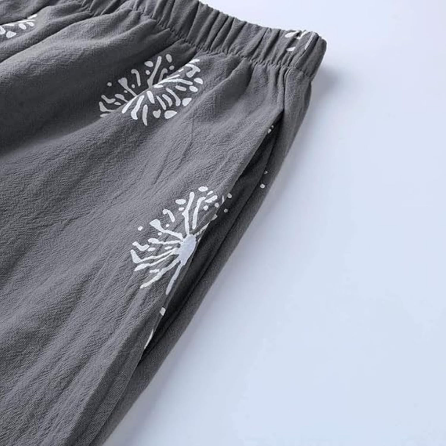 Linen Capri Pants for Womens Casual Cotton Cropped Elastic Waist Lounge Baggy Palazzo Trousers with Pockets - Image 4