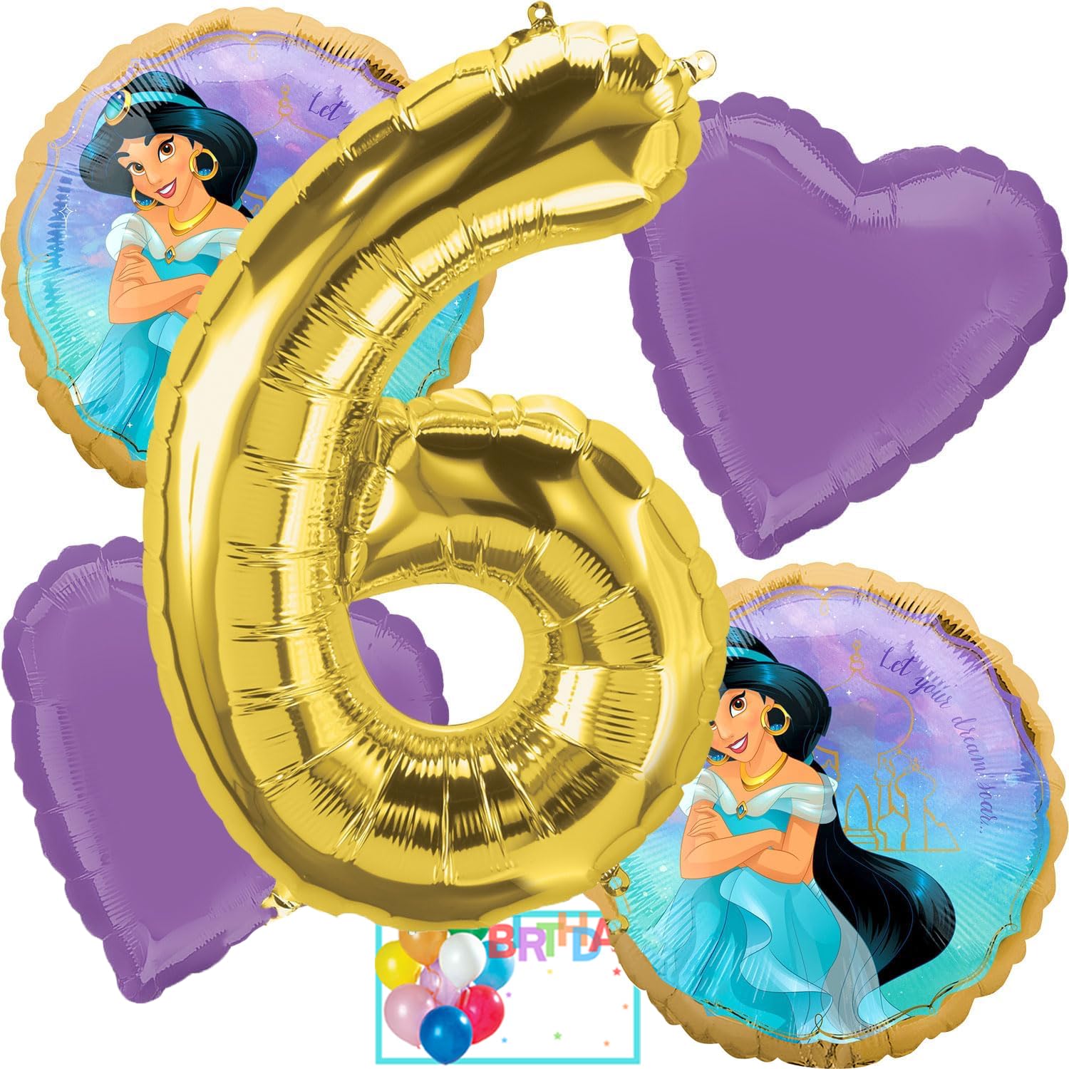 Anagram Balloons for Princess Jasmine 6th Birthday Party Supplies Balloon Bouquet Decorations, Multicolored, Party Accessory