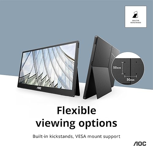 Miniatura 6 de AOC 16T3EA - Monitor portátil ultradelgado USB-C de 16 pulgadas con panel IPS, resolución Full HD de 1920 x 1080, soportes integrados para vista de