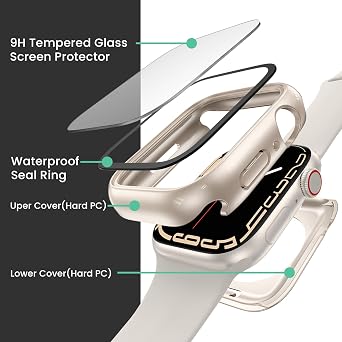 3 in 1 Goton Waterproof Hard Case for Apple Watch Screen Protector 40mm, 360 Slim Full Protective Tempered Glass Face Cover + Back Hard PC Bumper for iWatch SE 3/SE 2/SE, Series 6/5/4,40mm Starlight