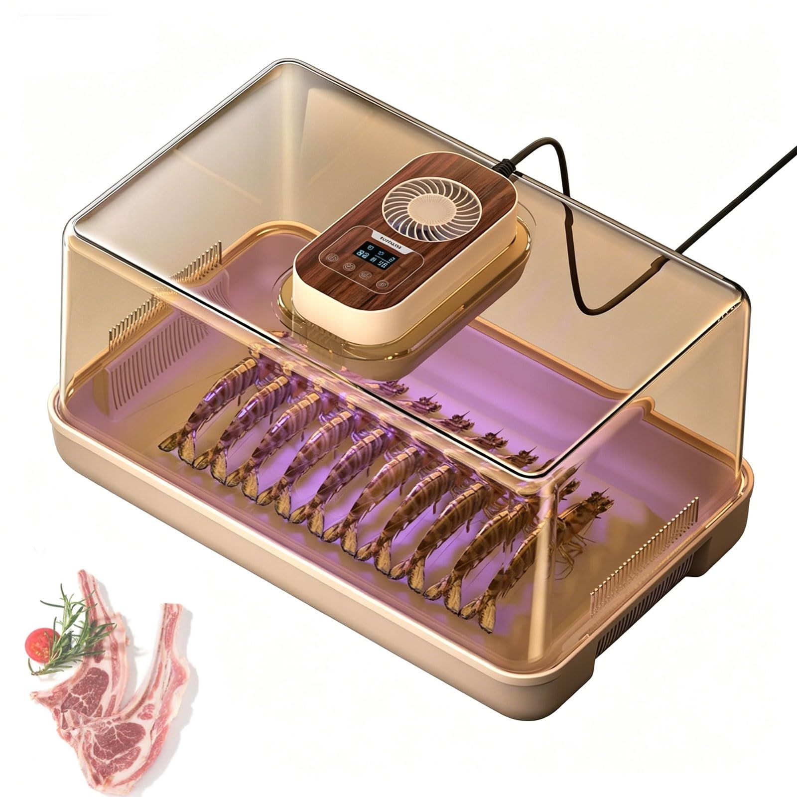 Bandeja de descongelación eléctrica, tabla de descongelación de carne de 19 L con temporizador inteligente, velocidad del viento y control de temperatura, descongelación inteligente multimodo para una