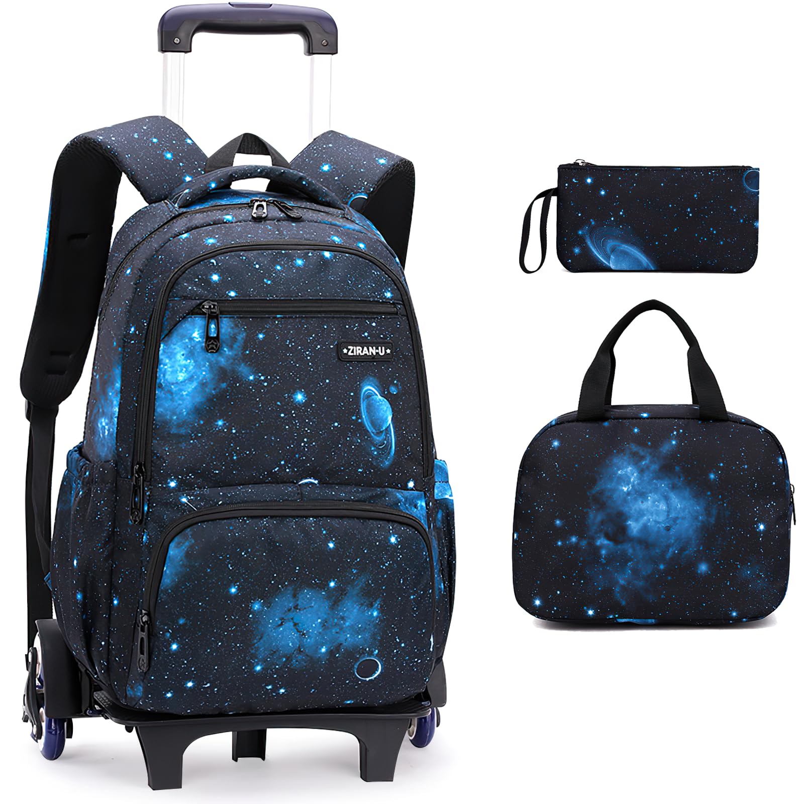 Voici et Voila Mochilas Escolares con Ruedas Niño Trolley Carro para Mochilas Escolares Niñas Grande Bolsas Escolares 6 Ruedas Trolley Bag Mochilas Infantils Azul 31x16x45cm