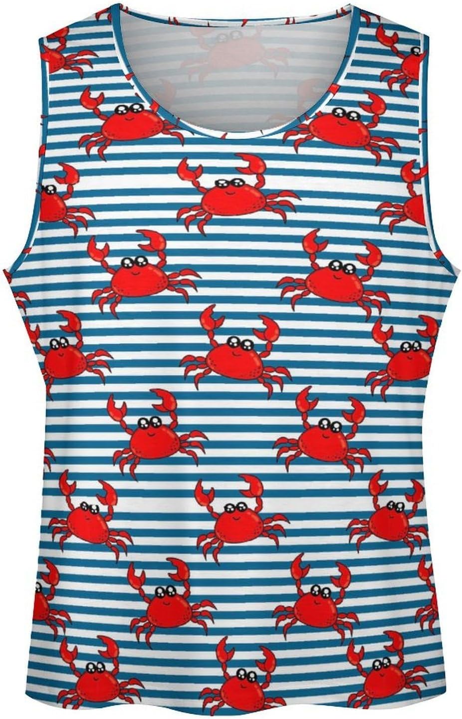 Red Crab On Stripes Mens Tank Tops Sleeveless Muscle Shirts Beach Casual Gym Shirt Vest Tee Tops