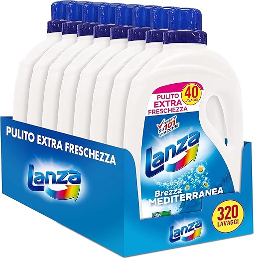 Sole Lanza Detersivo Lavatrice Liquido, Pulito Extra Freschezza, Brezza Mediterranea, 320 Lavaggi, 8 Confezioni da 40 Lavaggi