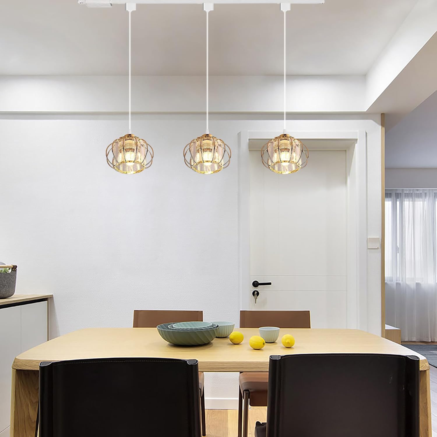 Kiven J-Type Track Lighting Pendants, J Track Pendant Lights with Crystal Lampshade,Modern Decorative Track Lighting Fixture for Hallway Restaurant Kitchen Island Cafe TB2982