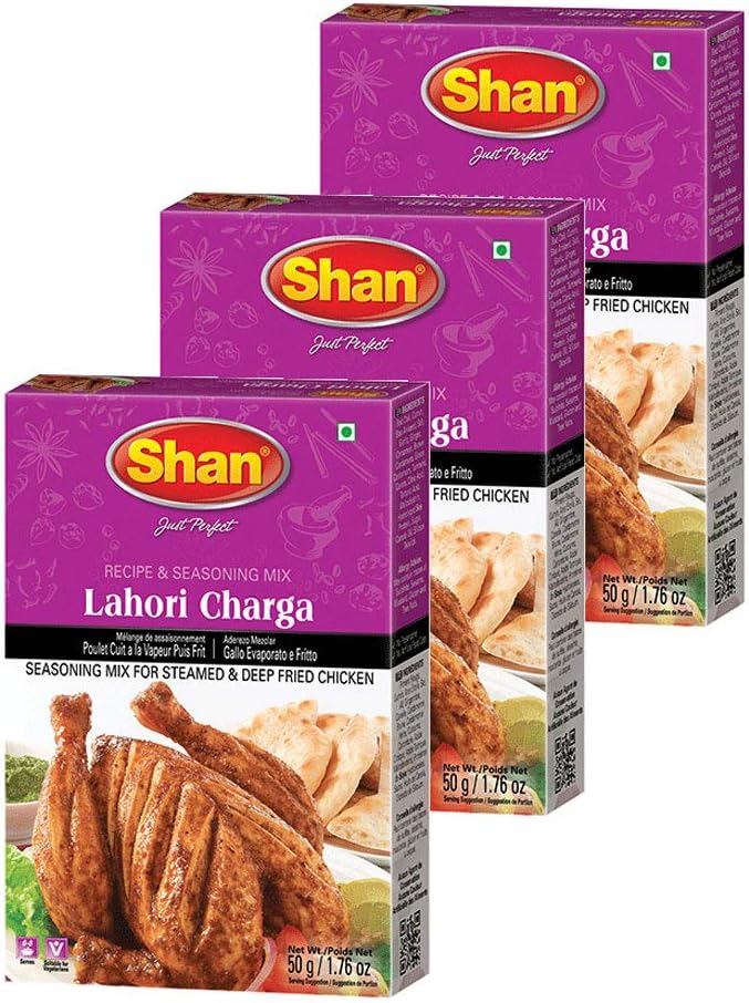 Shan Lahori Chargha Recipe and Seasoning Mix 1.76oz (50g) - Spice Powder for Steamed & Deep Fried Chicken - Suitable for Vegetarians - Airtight Bag in a Box (Pack of 3)