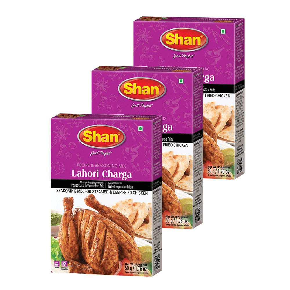 Shan Lahori Chargha Recipe and Seasoning Mix 1.76oz (50g) - Spice Powder for Steamed & Deep Fried Chicken - Suitable for Vegetarians - Airtight Bag in a Box (Pack of 3)