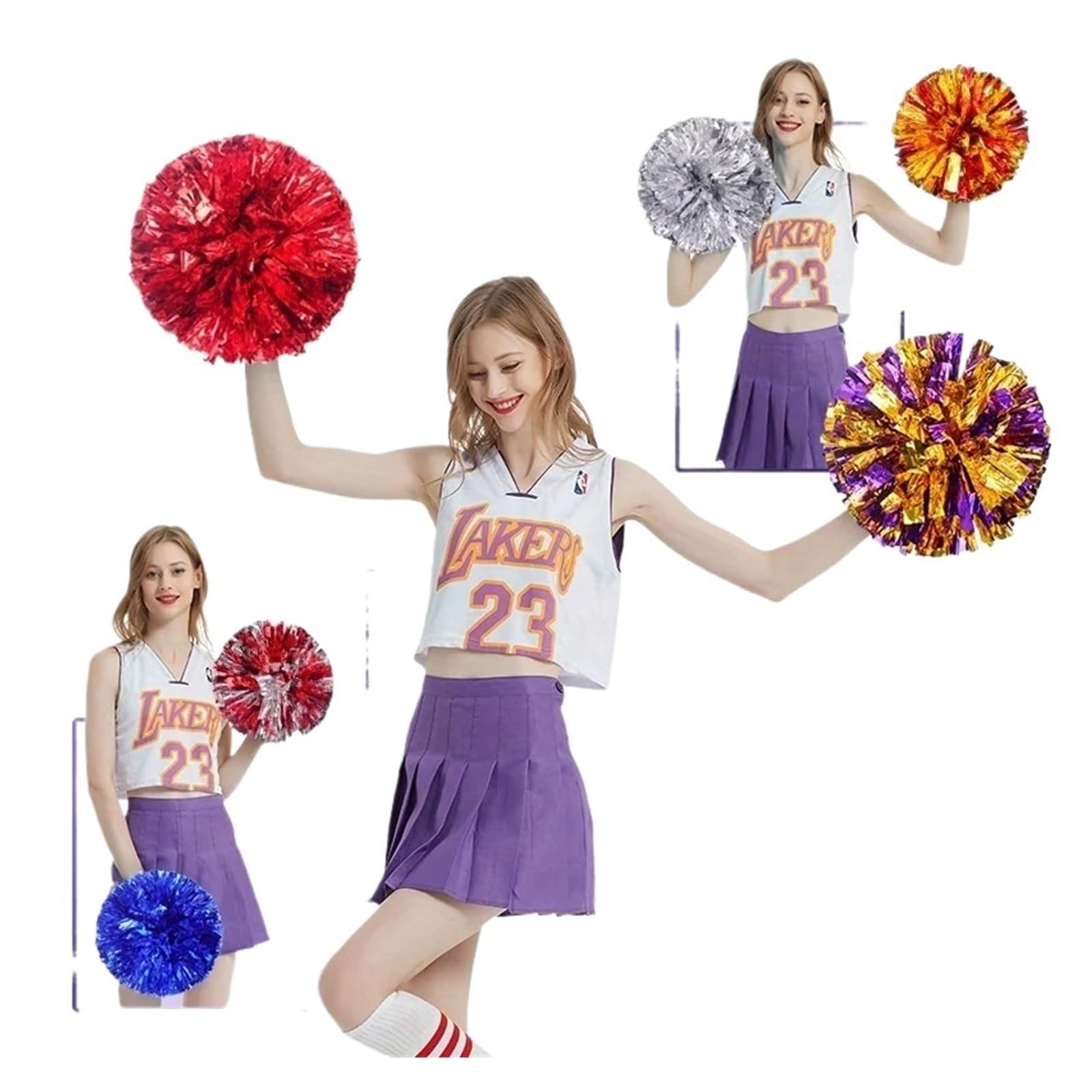 Cheer Leading Poms 10 pompons de pom-pom girl en plastique métallisé avec poignée bâton(Gold)