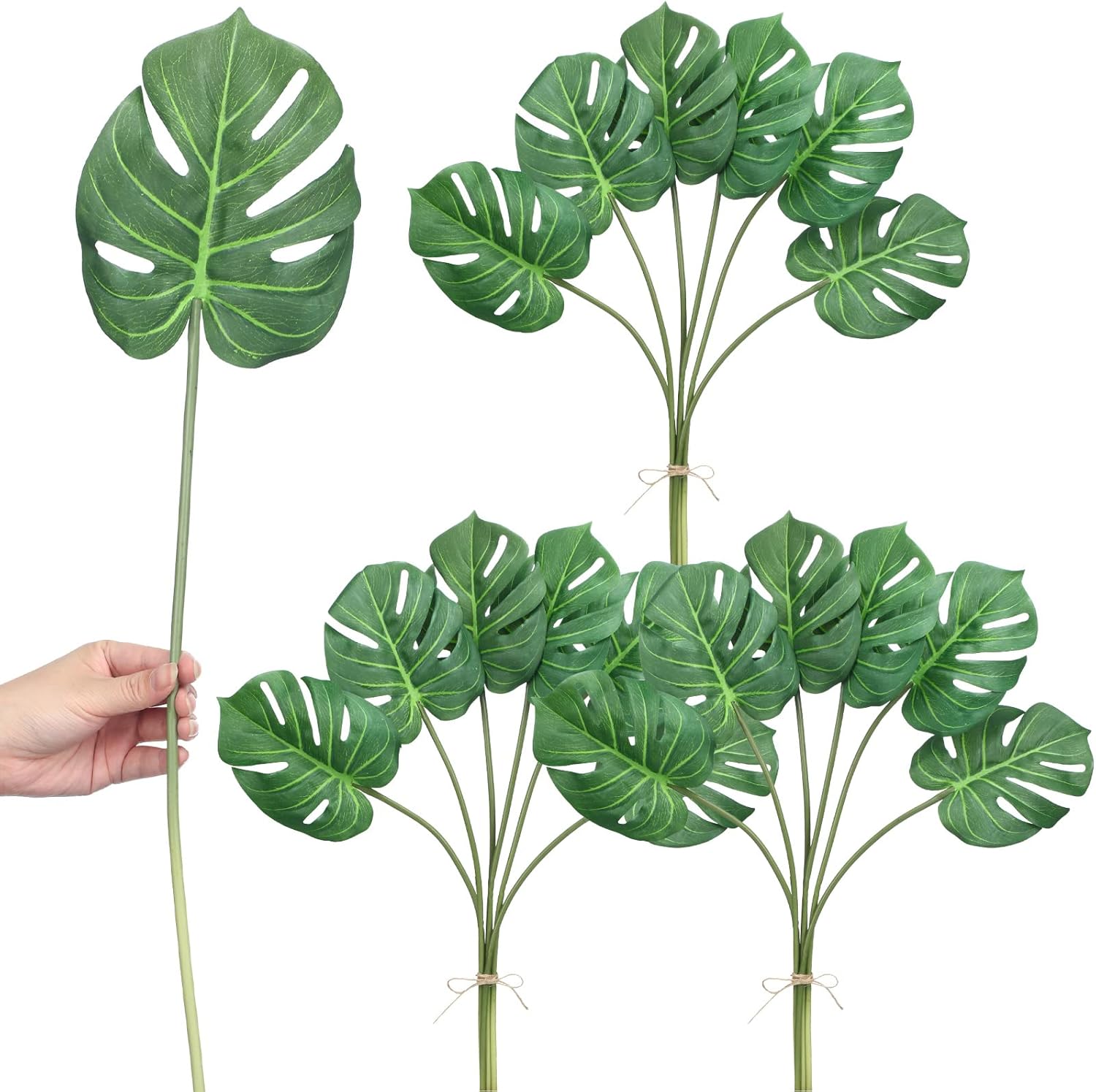 Yunsailing 20 Pack Artificial Palm Leaves 24.8 in Faux Tropical Large Monstera Leaves for Home Kitchen Party Flowers Arrangement Wedding Decorations