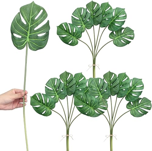 Miniatura 8 de 20 hojas falsas de Monstera de 248 pulgadas plantas artificiales de palmera hojas de palma falsas de plástico hojas de tortuga sintética hojas