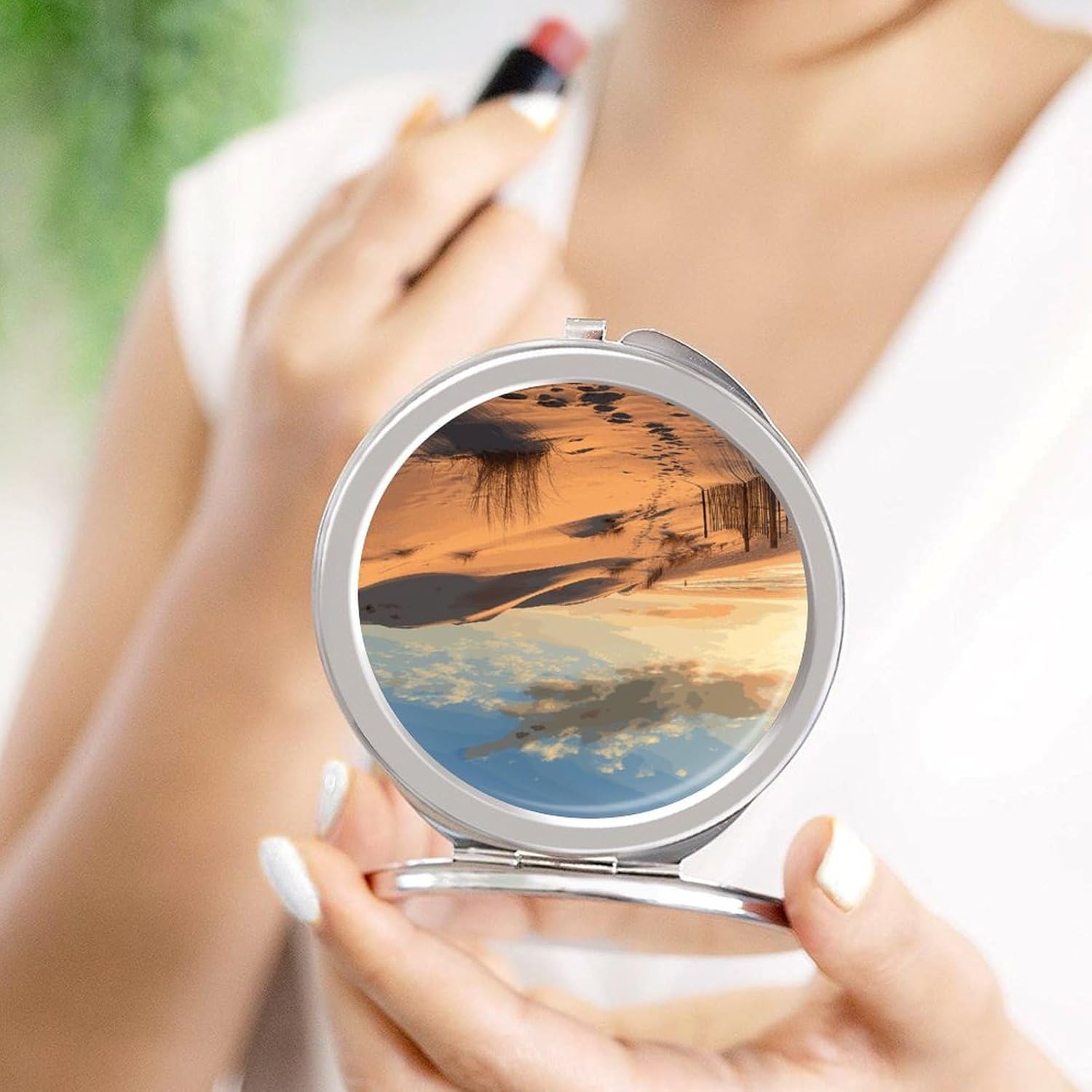 Sand Dunes Portable Makeup Mirror, Sided Travel Hand Mirror Mini Folding Mirror for Precise Makeup Women Daily Use