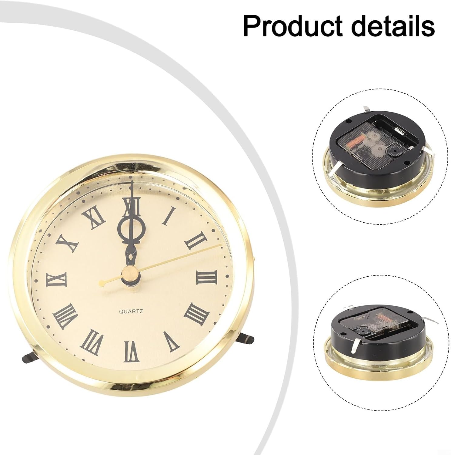 103mm Quartz Clock Insert with Silent Movement, Roman Numeral Clock Face & Gold – DIY Replacement Part for Home Decor Clocks