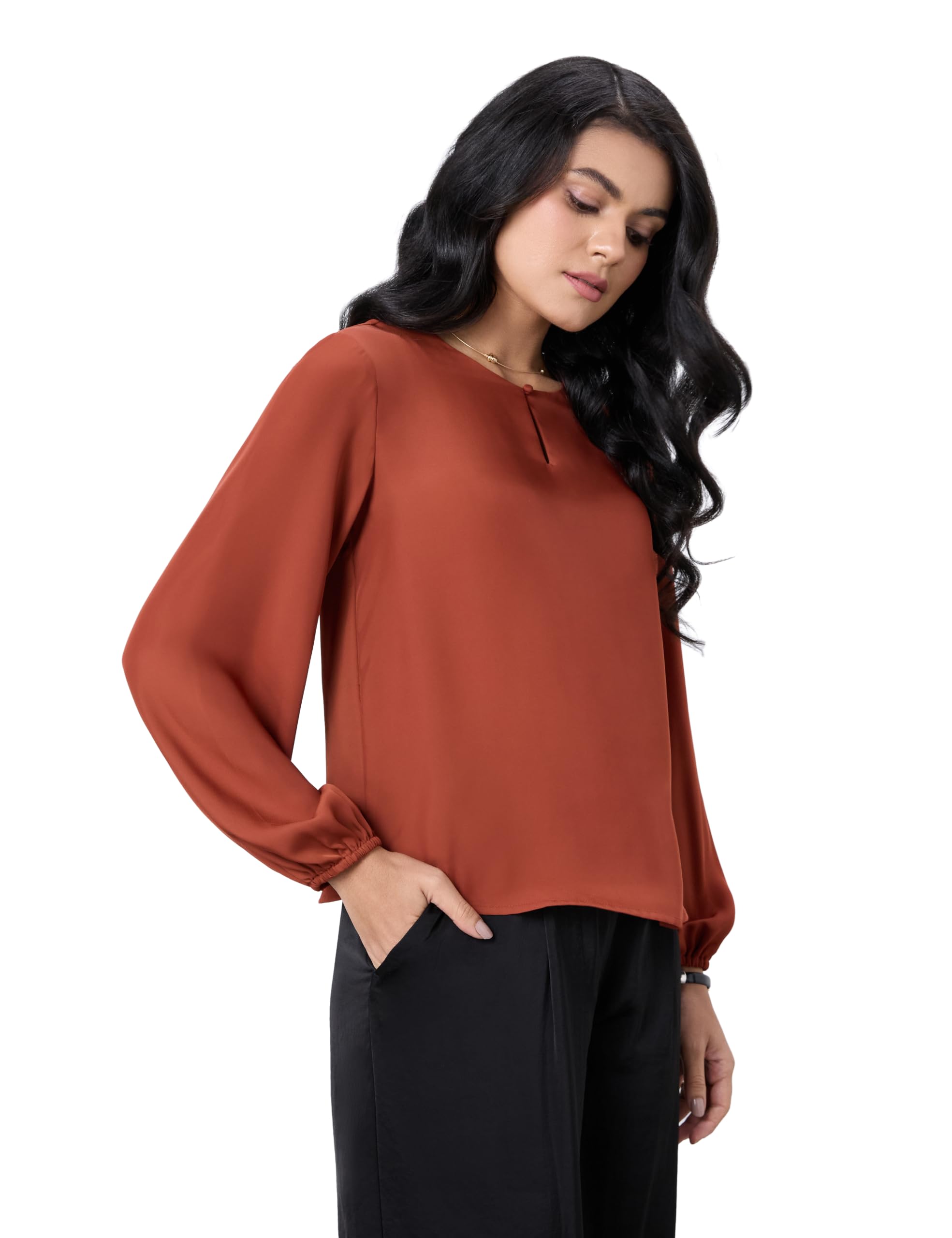 symbol premium Women's Polyester Regular Fit Blouse | Bishop Sleeve with Keyhole Neckline | Desk-to-Dinner-picture-32