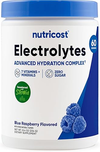 Nutricost Polvo complejo de electrolitos (60 porciones, frambuesa azul) - Suplemento de hidratación Mezcla de bebidas con vitaminas y minerales