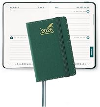 BEZEND Petit Agenda 2026 de Poche 12 x 8 cm Bi-Journalier 2 Jours par Page, Agenda 2026 Semainier avec Couverture Rigide en Cuir PU, Vert Forêt