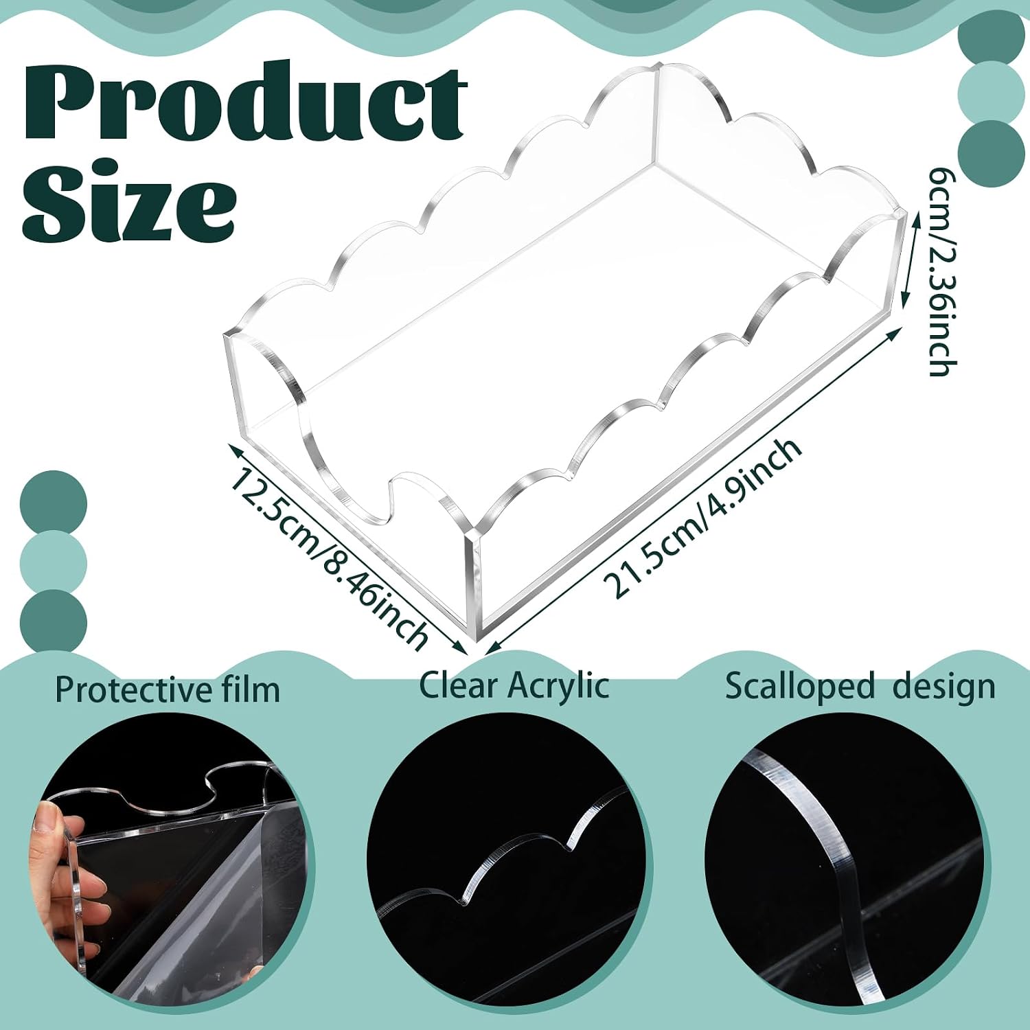 Chunful 2 Pcs Acrylic Napkin Holder Scalloped Acrylic Guest Towel Holder 8.5 x 5 x 2.4 inches Clear Hand Towel Tray for Bathroom Kitchen Disposable Paper Room Accessories