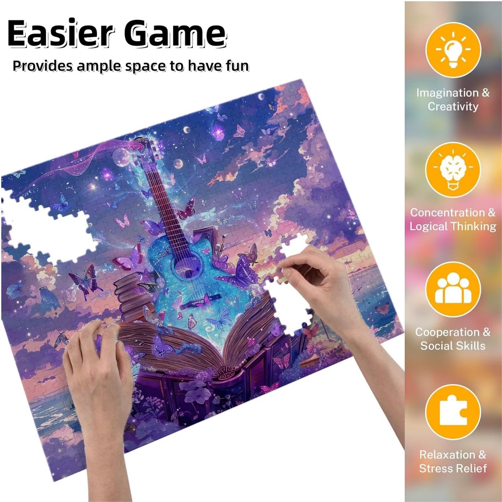 Gitara 2000 elementów, puzzle 3D dla dorosłych, wymagająca łamigłówka, gra logiczna dla całej rodziny, prezenty dla mężczyzn, kobiet, puzzle bożonarodzeniowe, dekoracja domu, temat: książka K0F-390
