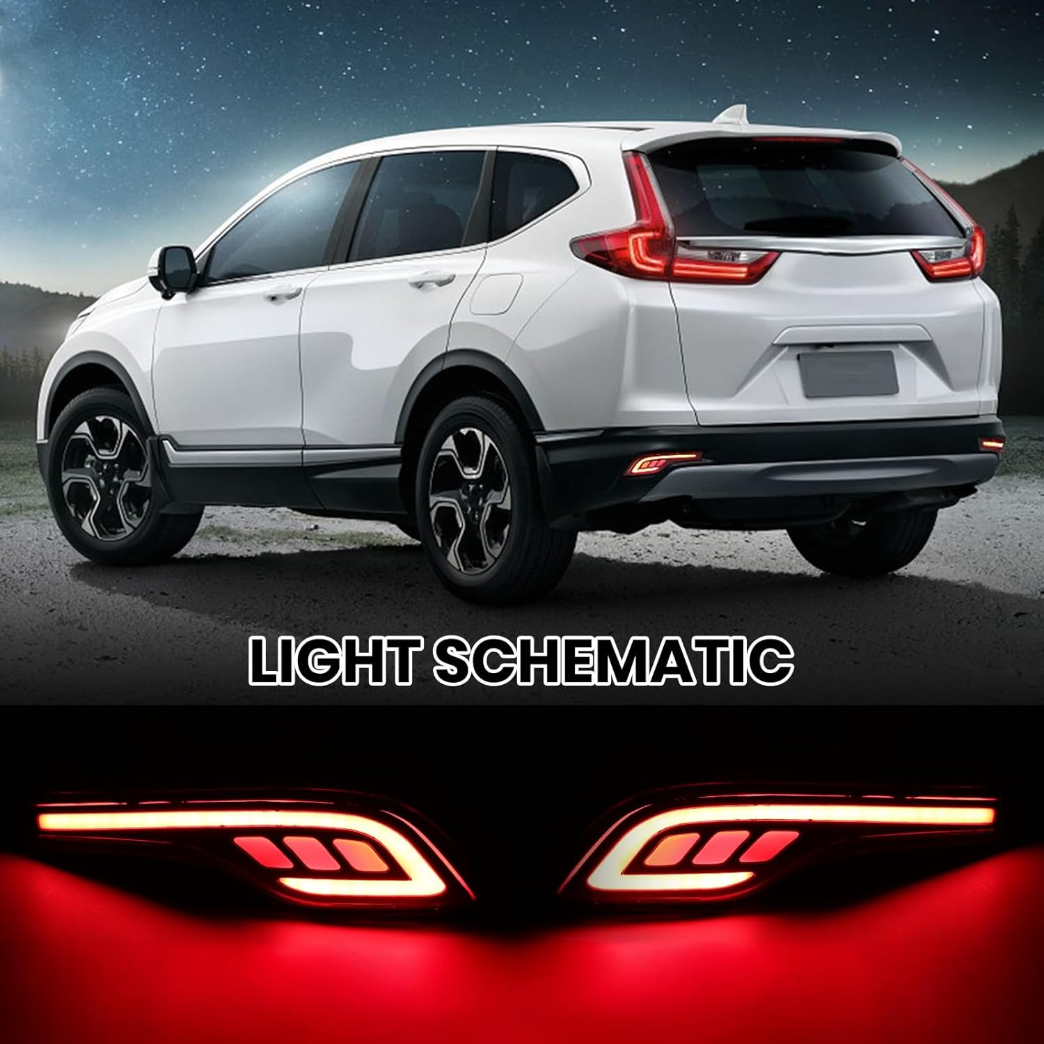 Red LED Rear Bumper Reflectors Fog Brake Tail Light Lamps Kit for Honda CRV CR-V 2017 2018 2019 Accessories Driver and Passenger Side (L&R)