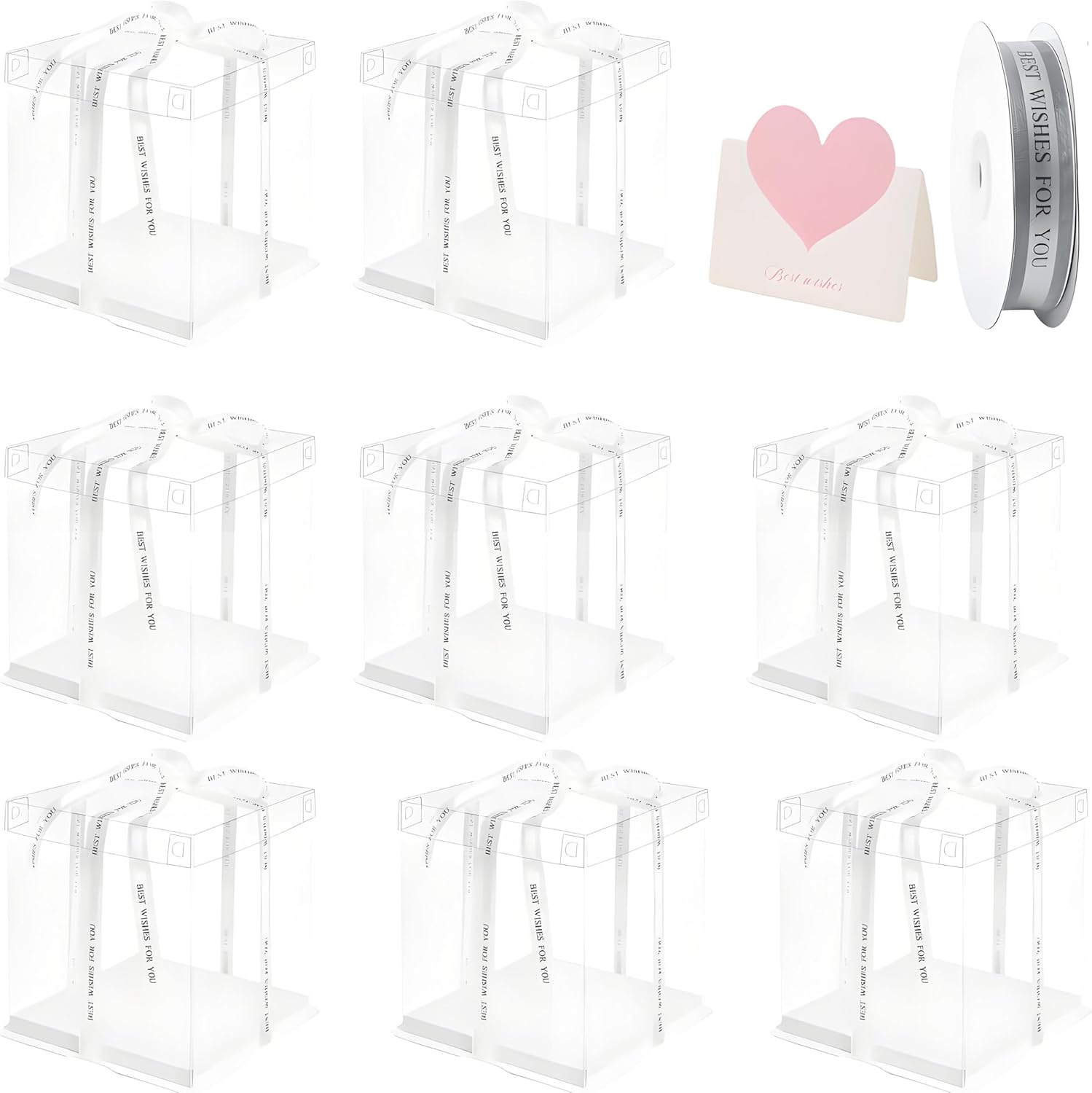 8 Pcs 10x10x12Inch Clear Cake Box with Ribbon, High Cake Box for Bakery Dessert Bread Pastry Transparent Gift Boxes for Birthdays, Weddings and Holiday Parties
