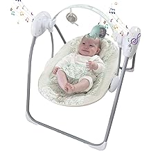 Portable Baby Swing for Infants, Compact &amp; Foldable Infant Swing with 5-Speed Swing,Music, Timer, Cushioned Seat, Battery Operated, 0-9 Months 6-20 lbs,SG2404