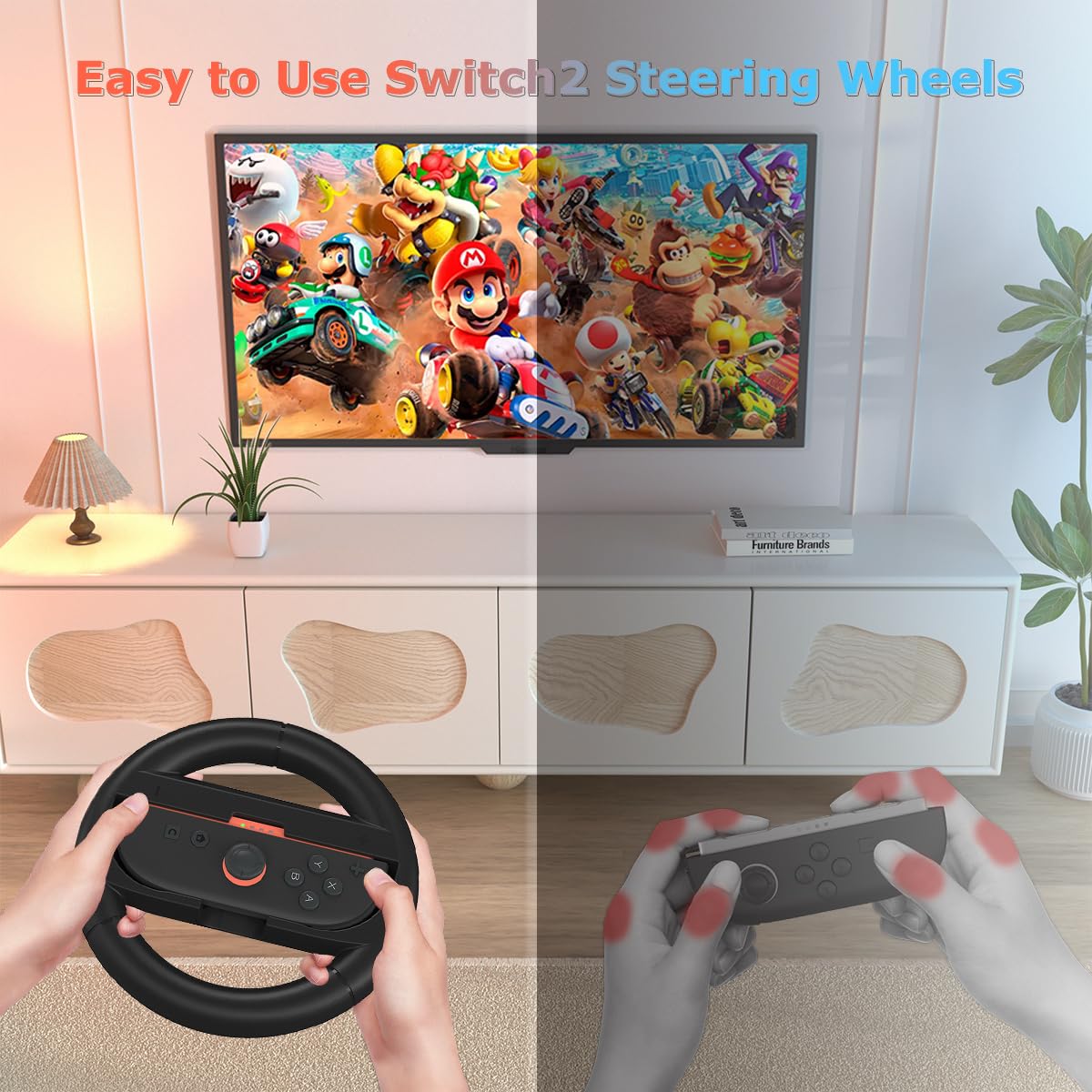 pdobq Switch Steering Wheel for Nintendo Switch2 (2025), Racing Steering Wheels for NS2 Mario Kart World/8 Deluxe, Mario Kart Steering Wheel Race Game Grip, Switch 2 Joy-con Accessories Gift, 2 Packs - Image 4