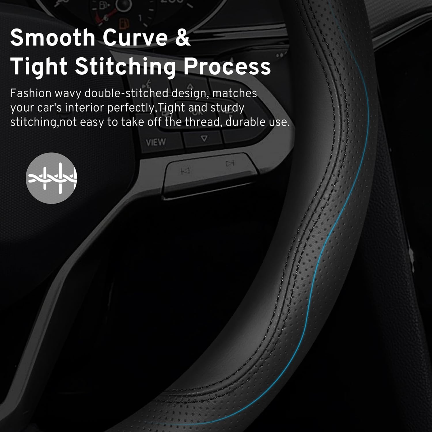 Steering Wheel Cover for Ford F150/F-150 F250 F350 Super Duty Expedition XLT XL Lariat King Ranch Platinum Limited Tremor Lightning Car Truck Accessories, 2026 Black Leather-15.5-16 inch