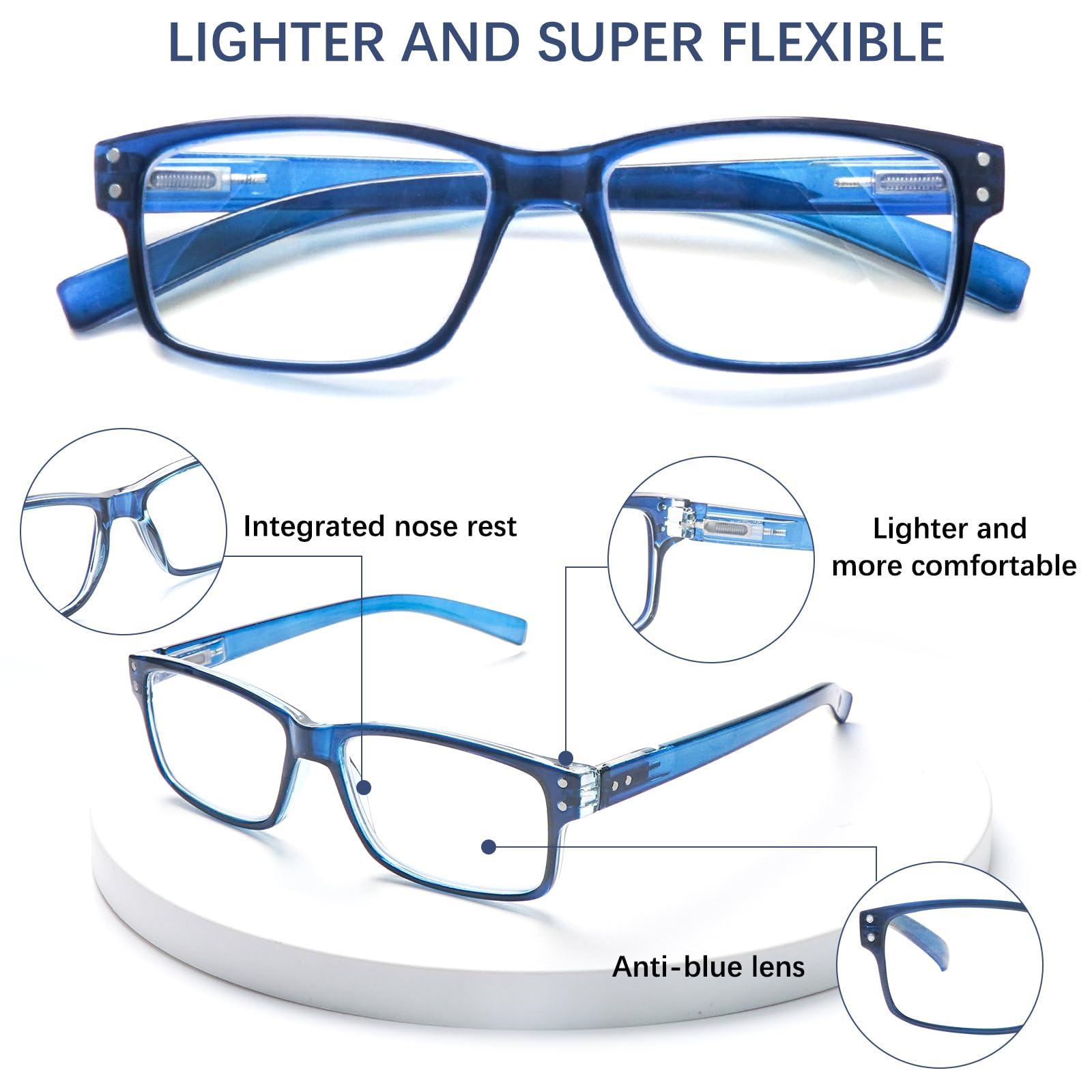 ZONLON 6 Pack Reading Glasses for Men Women Blue Light Blocking Lightweight Black Computer Readers with Spring Hinges (6C 3.5 + ) - Image 3