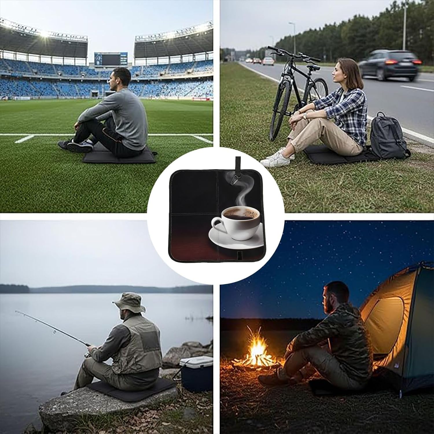 (Hot Coffee with Coffee Bean) Sitting Pad Foldable Seat Cushion Lightweight Camping Seat Mat with Hook for Outdoor Hiking Picnic Camping