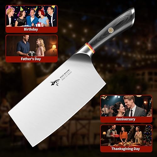 Vista 6 de MAD SHARK Cuchillo de cocina de 7 pulgadas, cuchillo profesional afilado para verduras, acero compuesto de grado militar alemán con mango