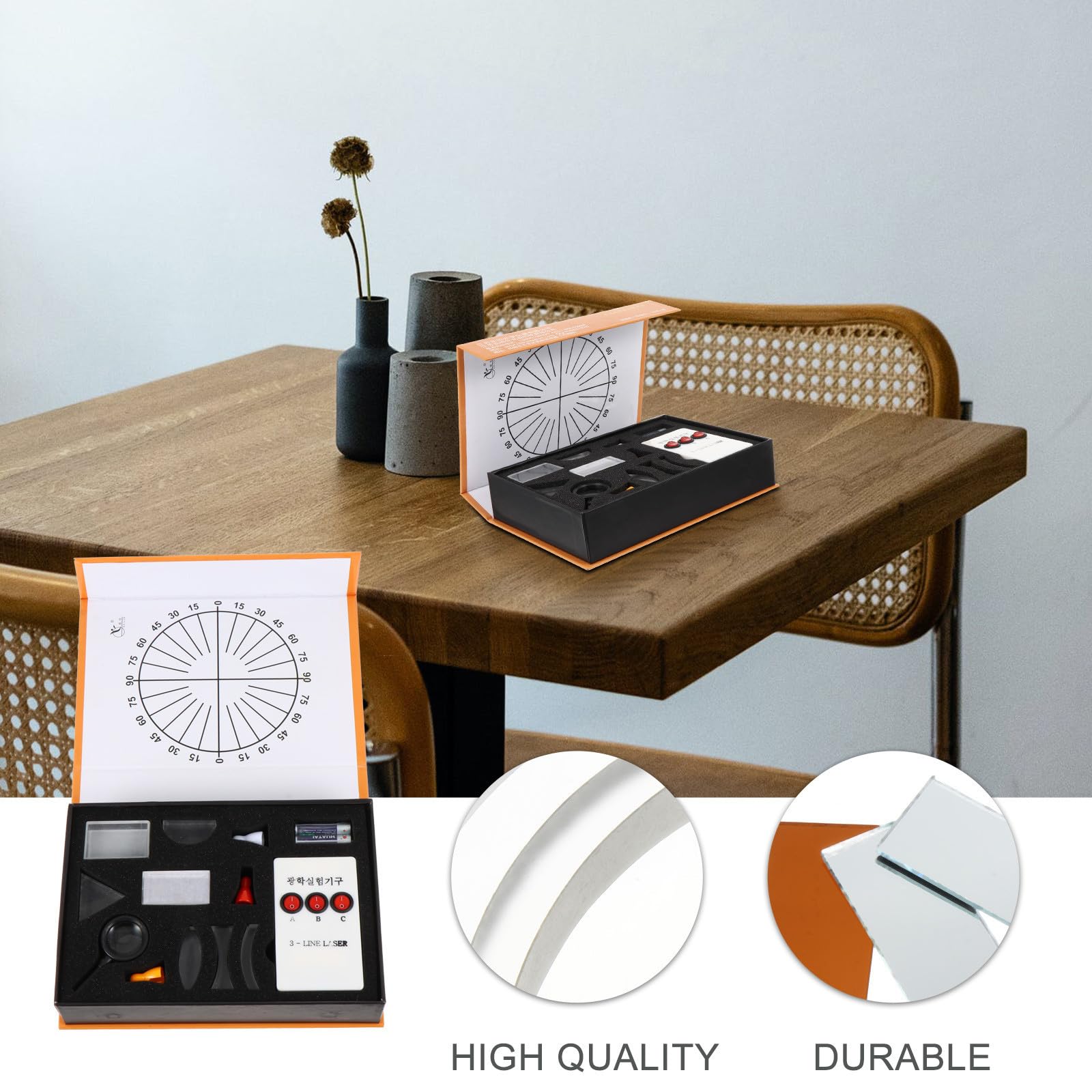 17 Pièces Kit de Laboratoire Optique en Plastique et Verre | Expériences de Physique Optique, pour Garçon et Filles, Lentilles Concaves et Convexes, Miroir Convexe Couleur Aléatoire